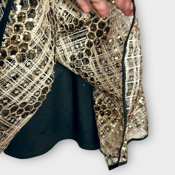 Milly Minis Luxury Dress Black and Gold Sequin Special Occasion Fit & Flare 12 - Picture 6 of 13